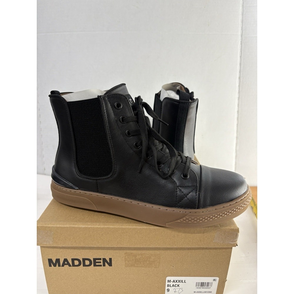 Madden M-Axxill Men's Black/Brown Faux Leather High-Top Fashion Sneakers Size 9M